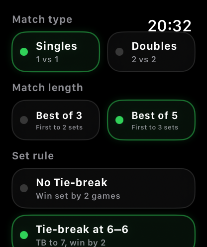 Match setup on Apple Watch