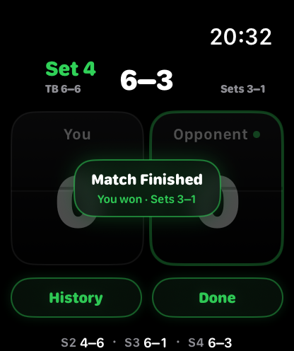 Match finished screen