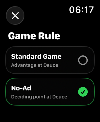 Apple Watch Game Rule picker with No-Ad selected
