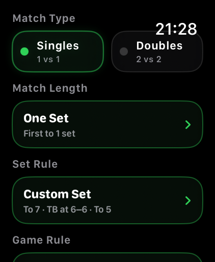 Match setup on Apple Watch with One Set and Custom Set