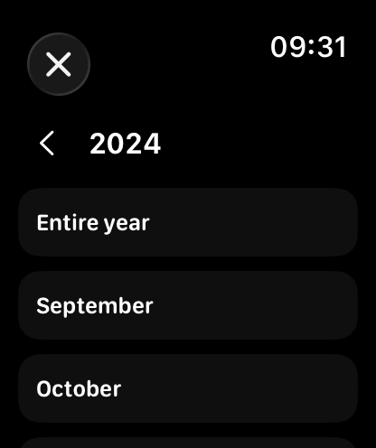 Standalone Watch History filter for 2024 with Entire year, September and October