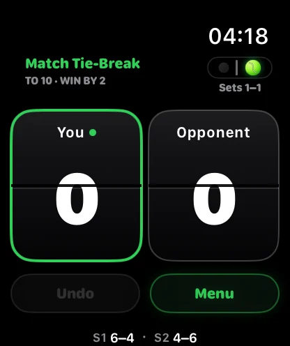 Live Match Tie-Break scoring to 10 on Apple Watch